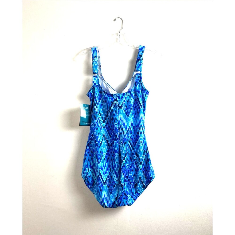 Maxine One Piece Swimsuit Women 14 Blue Spa Shirred Front UPF 50 Vacation Beach - Picture 2 of 15